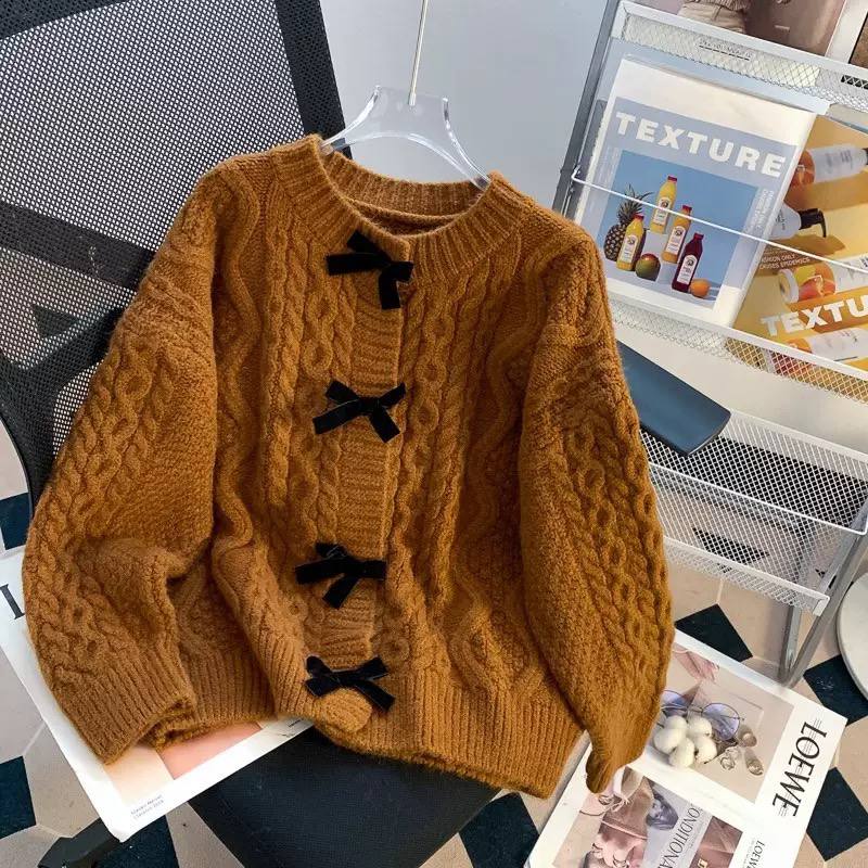 Women's Cable Knit Bow Front Cardigan