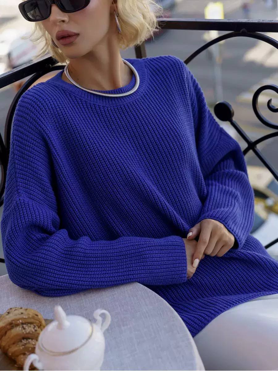 Oversized Knit Sweater – Long Sleeve, Crew Neck & Relaxed Fit