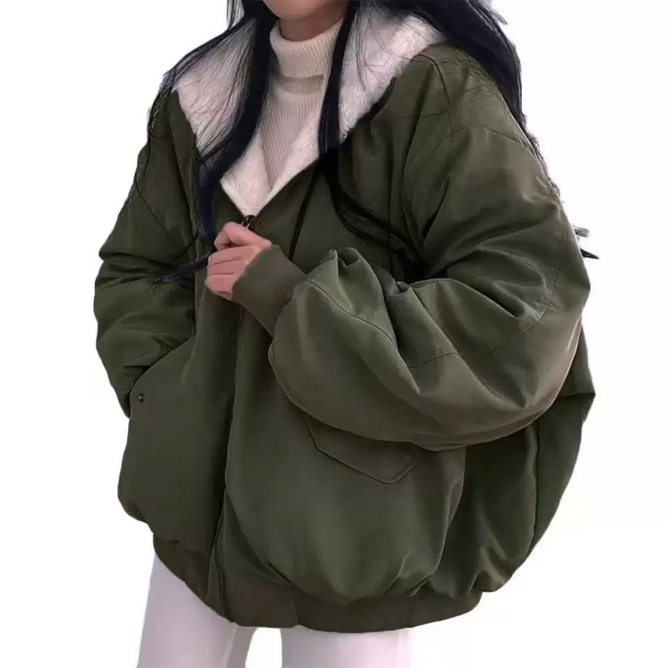 Women's Oversized Plush-Lined Zip-Front Bomber Jacket product image