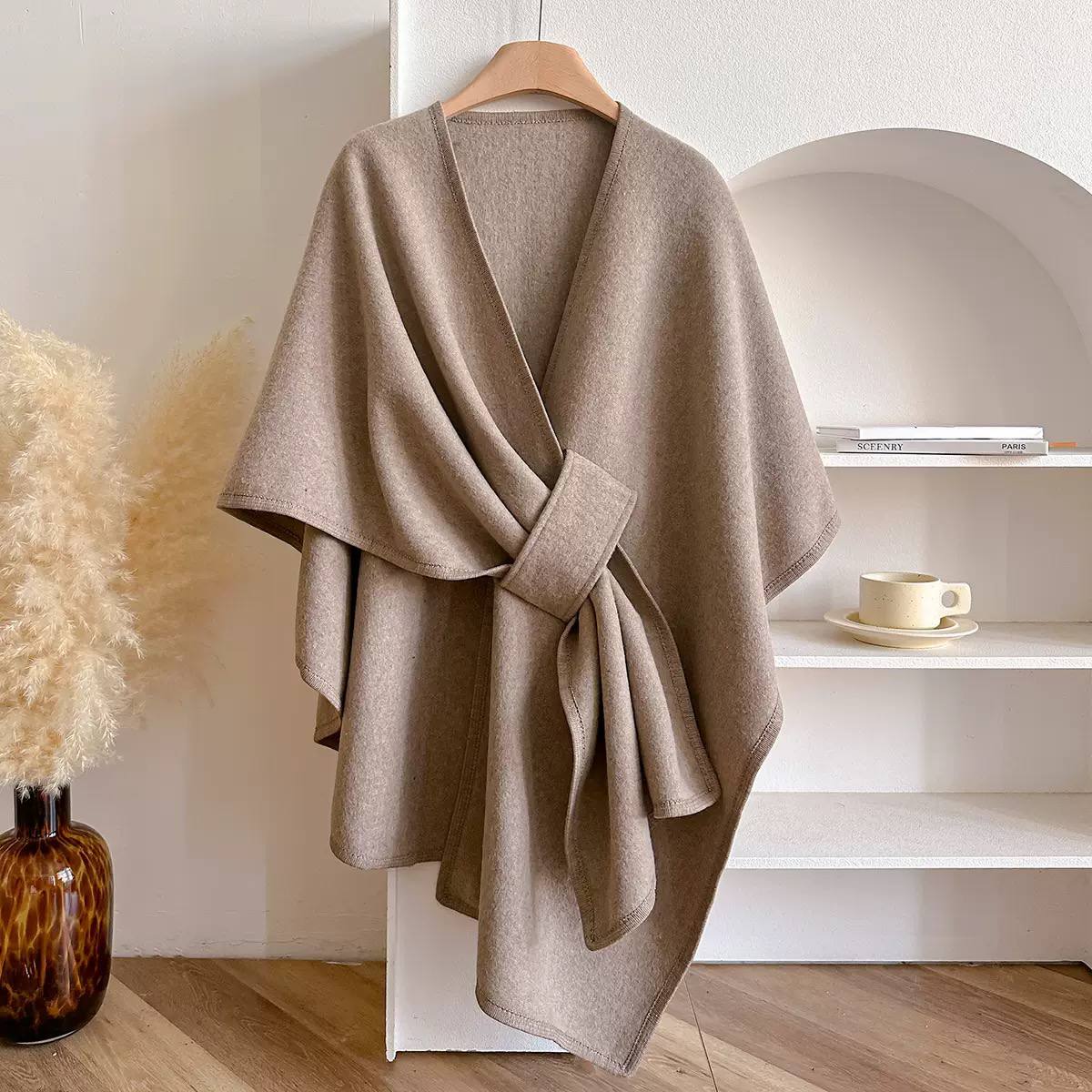 Women's Belted Asymmetric Draped Cape Cardigan product image