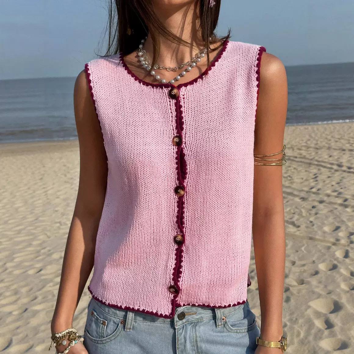 Women's Button Front Knit Sweater Vest Sleeveless Cardigan