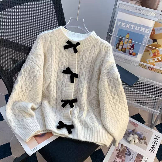 Women's Cable Knit Bow Front Cardigan