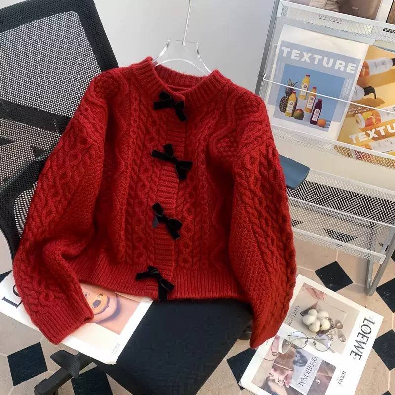 Women's Cable Knit Bow Front Cardigan