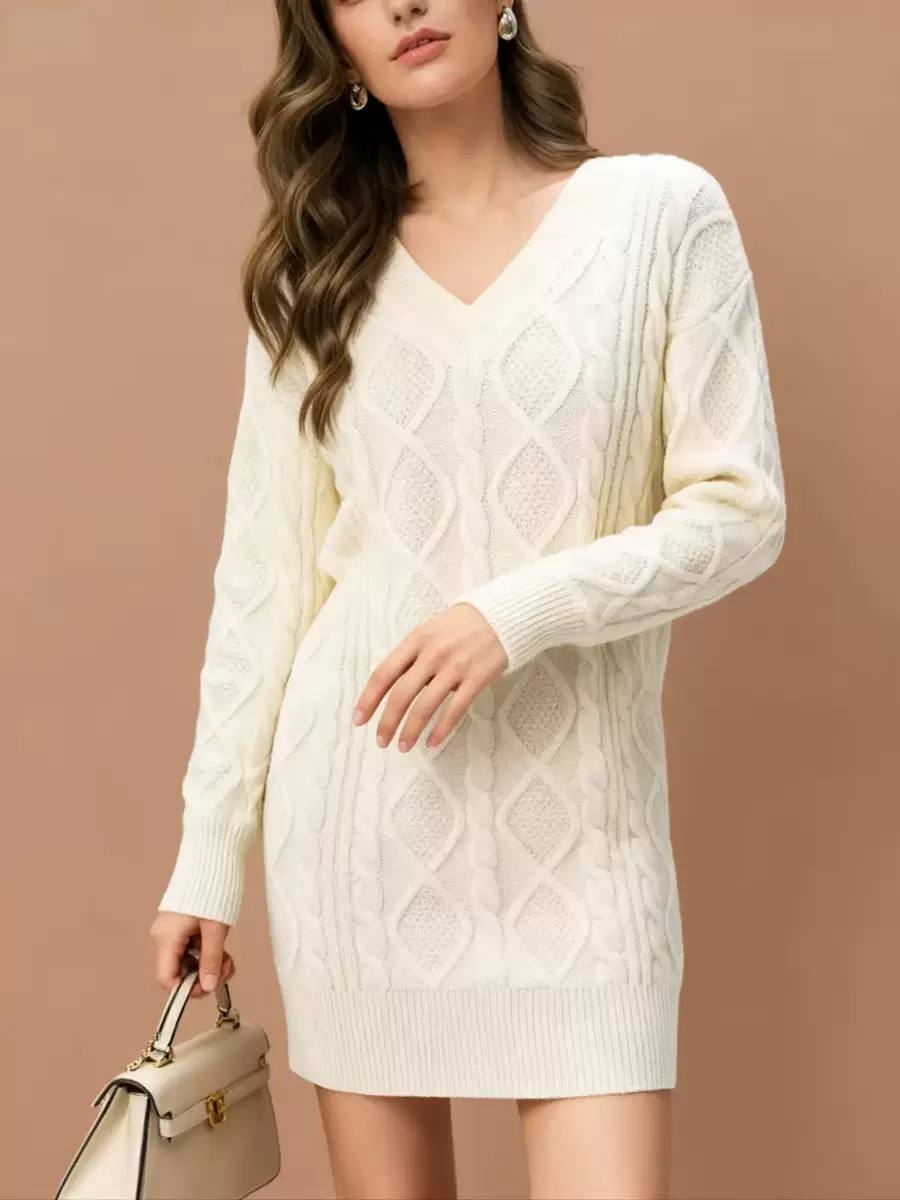 Women's Cable Knit Sweater Mini Dress