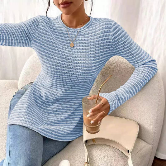 Women's Striped Rib Knit Waisted Sweater