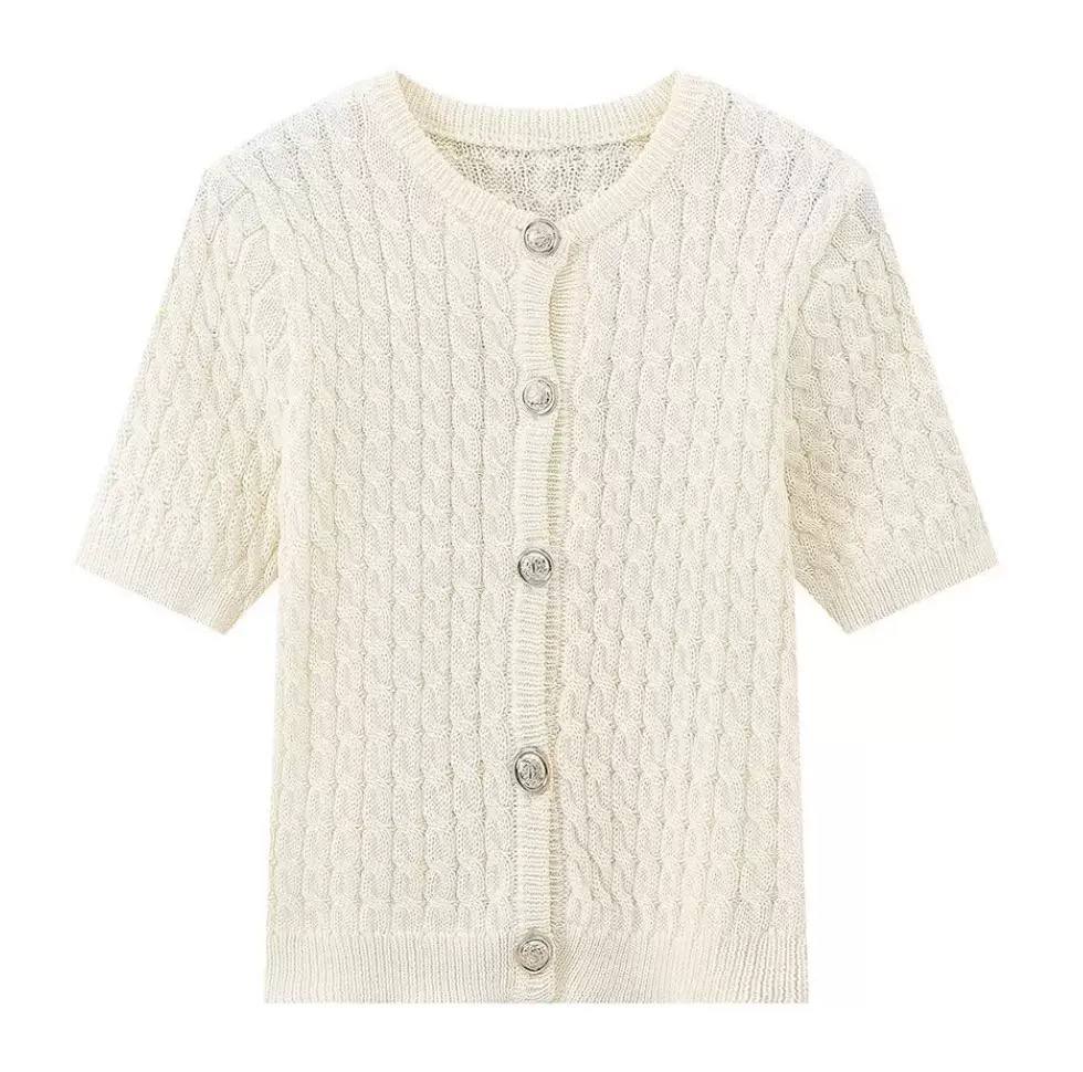 Women's Textured Short Sleeve Knit Cardigan