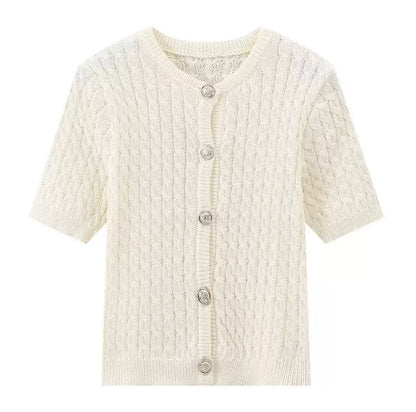 Women's Textured Short Sleeve Knit Cardigan