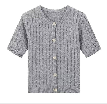 Women's Textured Short Sleeve Knit Cardigan