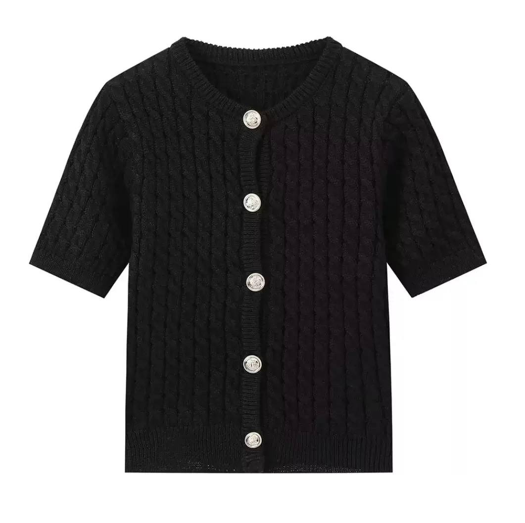 Women's Textured Short Sleeve Knit Cardigan