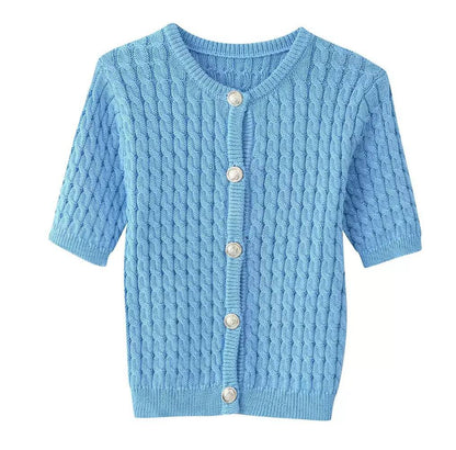 Women's Textured Short Sleeve Knit Cardigan