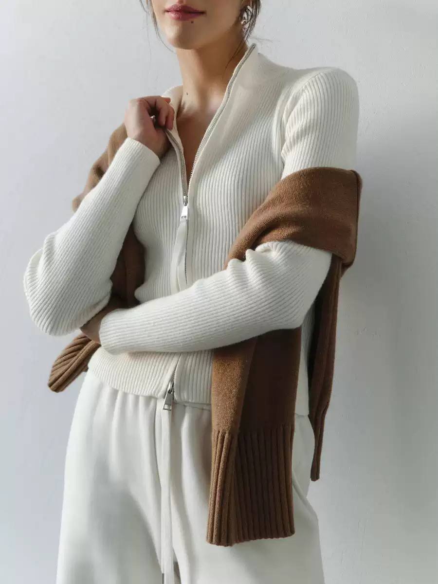 Women's Ribbed Zip Up Knit Cardigan