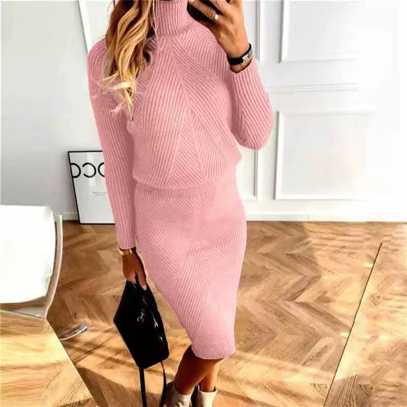 Women's Ribbed Knit Sweater & Midi Skirt Set