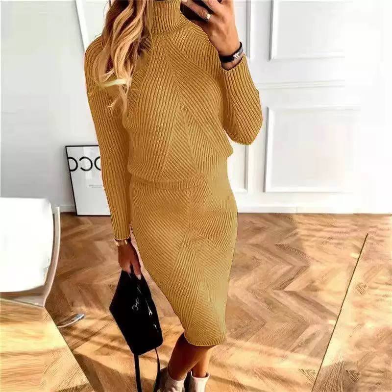 Women's Ribbed Knit Sweater & Midi Skirt Set