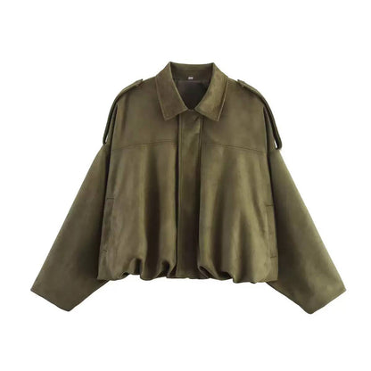 Women's Oversized Faux Suede Bomber Jacket