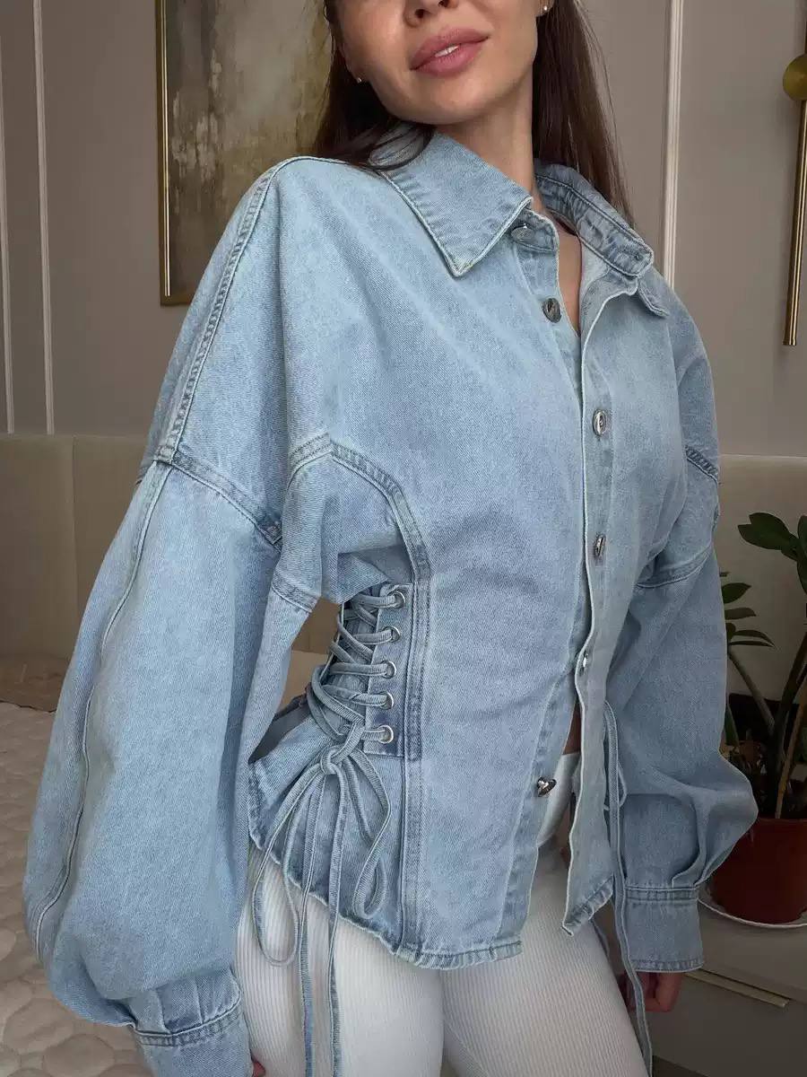 Women's Lace Up Denim Jacket
