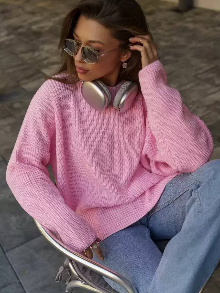 Oversized Knit Sweater – Long Sleeve, Crew Neck & Relaxed Fit