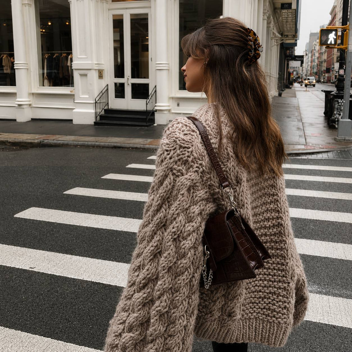 Chunky Braided Knit Long Sleeve Sweater