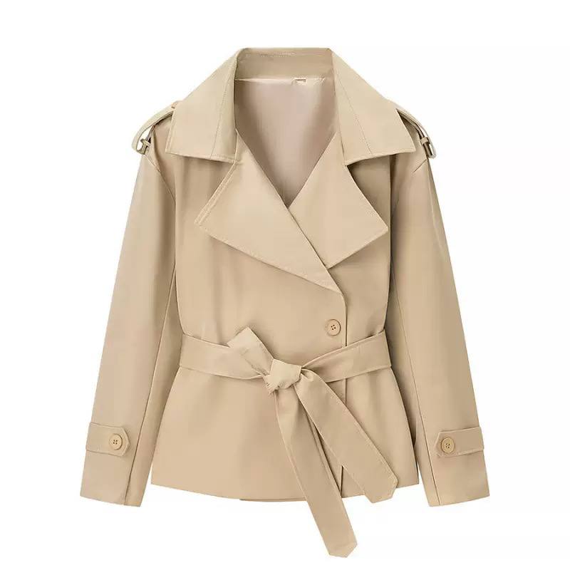 Belted Trench Jacket Long Sleeve Coat with Wide Lapels