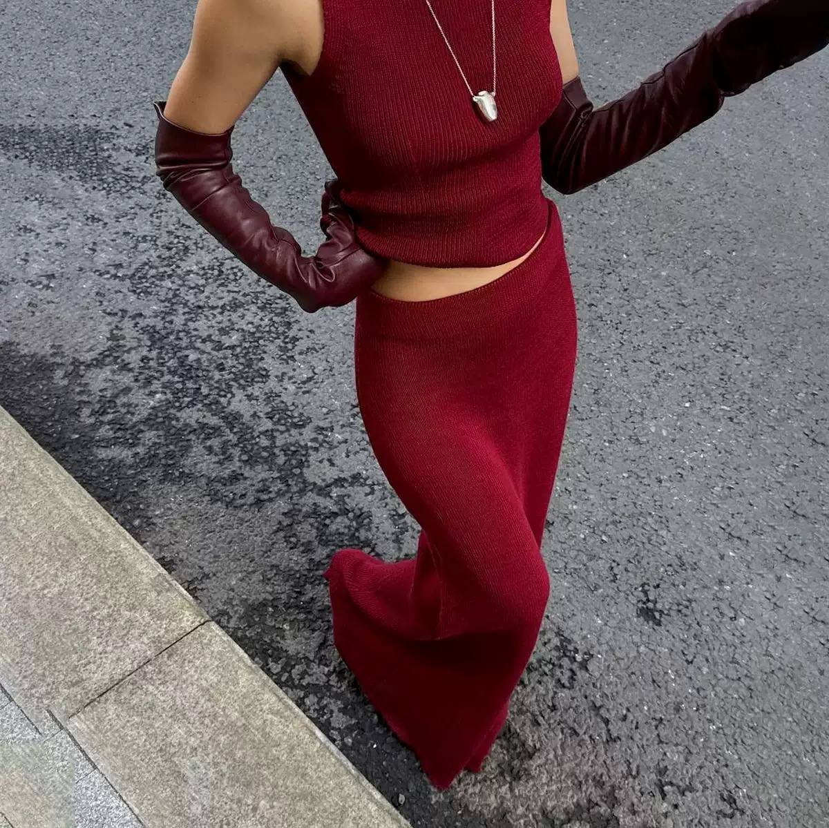 Sleeveless Mock Neck Knit Top & Maxi Skirt Set