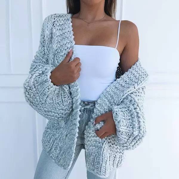 Chunky Knit Cardigan – Oversized Balloon Sleeve