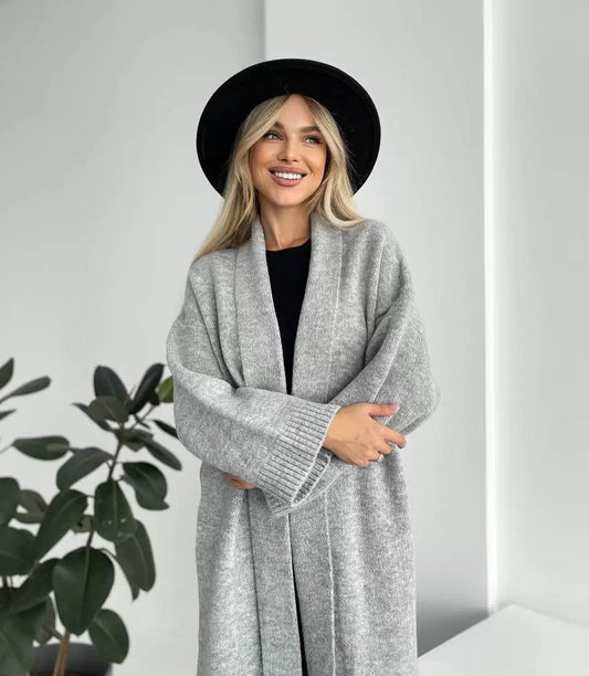 Longline Open Front Knitted Cardigan with Long Sleeves and Relaxed Fit