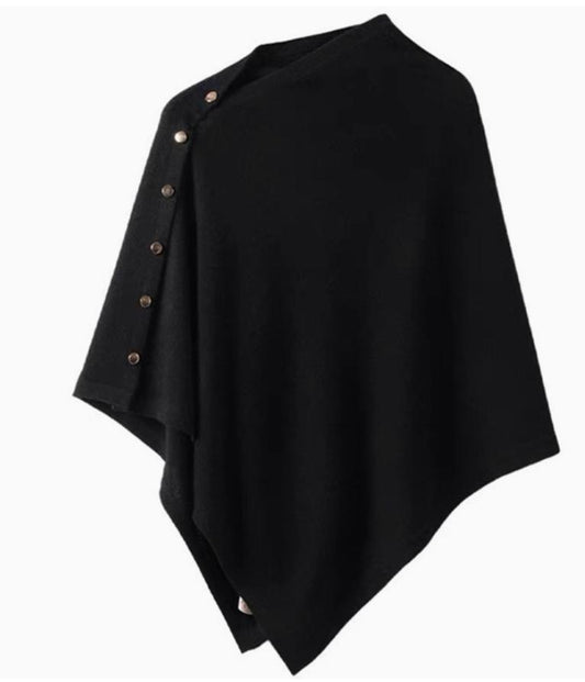 Women's Asymmetric Button-Neck Knit Poncho Sweater product image