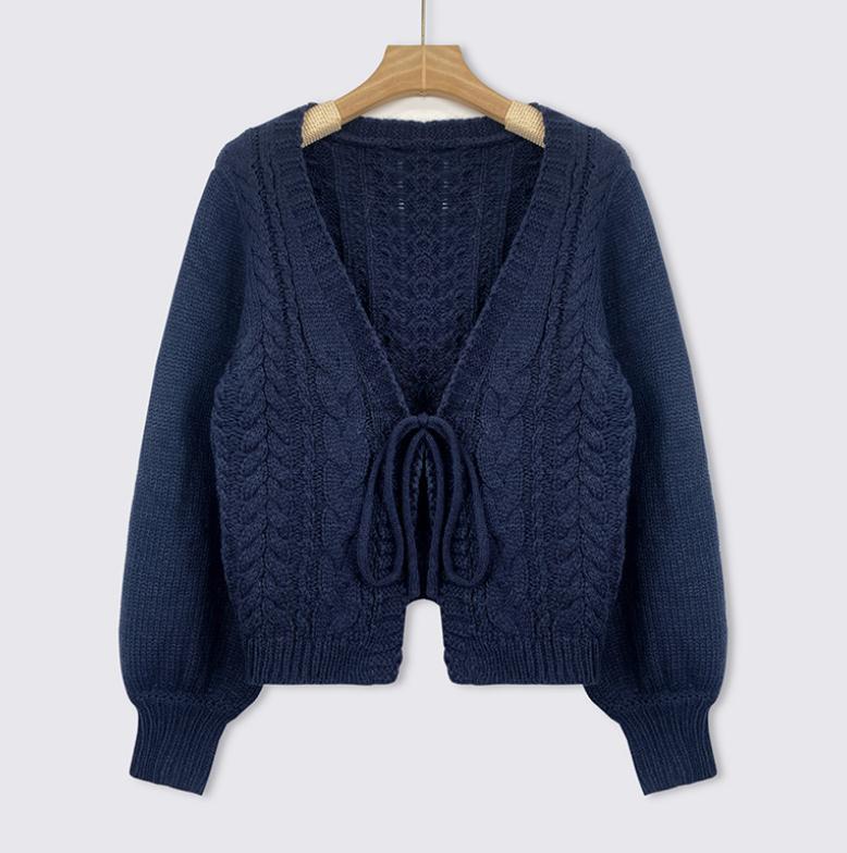 Women's Cable-Knit Tie-Front Balloon-Sleeve Cardigan product image