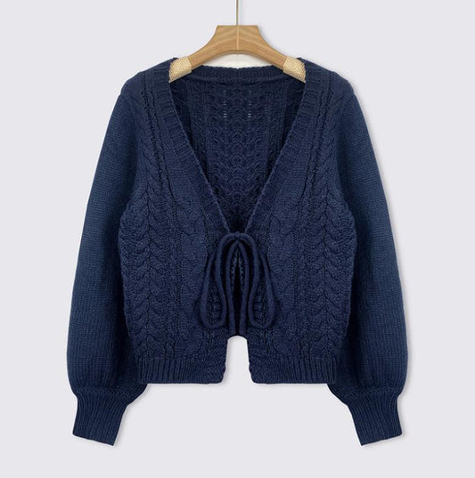 Women's Cable-Knit Tie-Front Balloon-Sleeve Cardigan product image