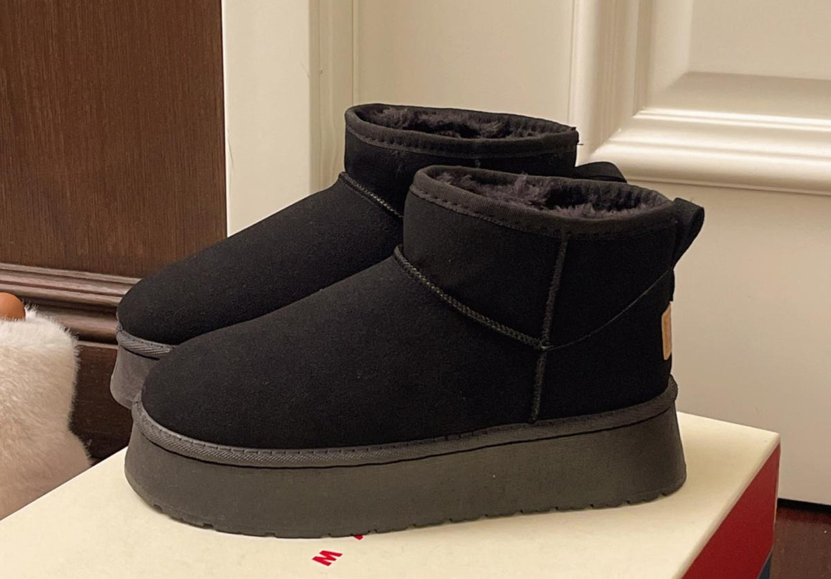 Women's Plush-Lined Platform Ankle Boots - Khaki
