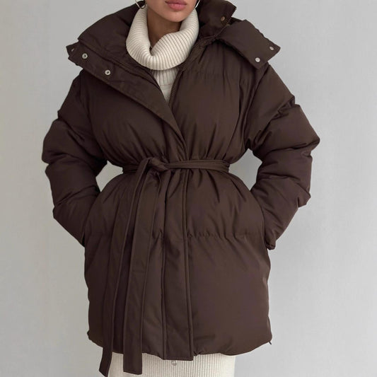 Women's Hooded Belted Mid-Length Puffer Coat product image