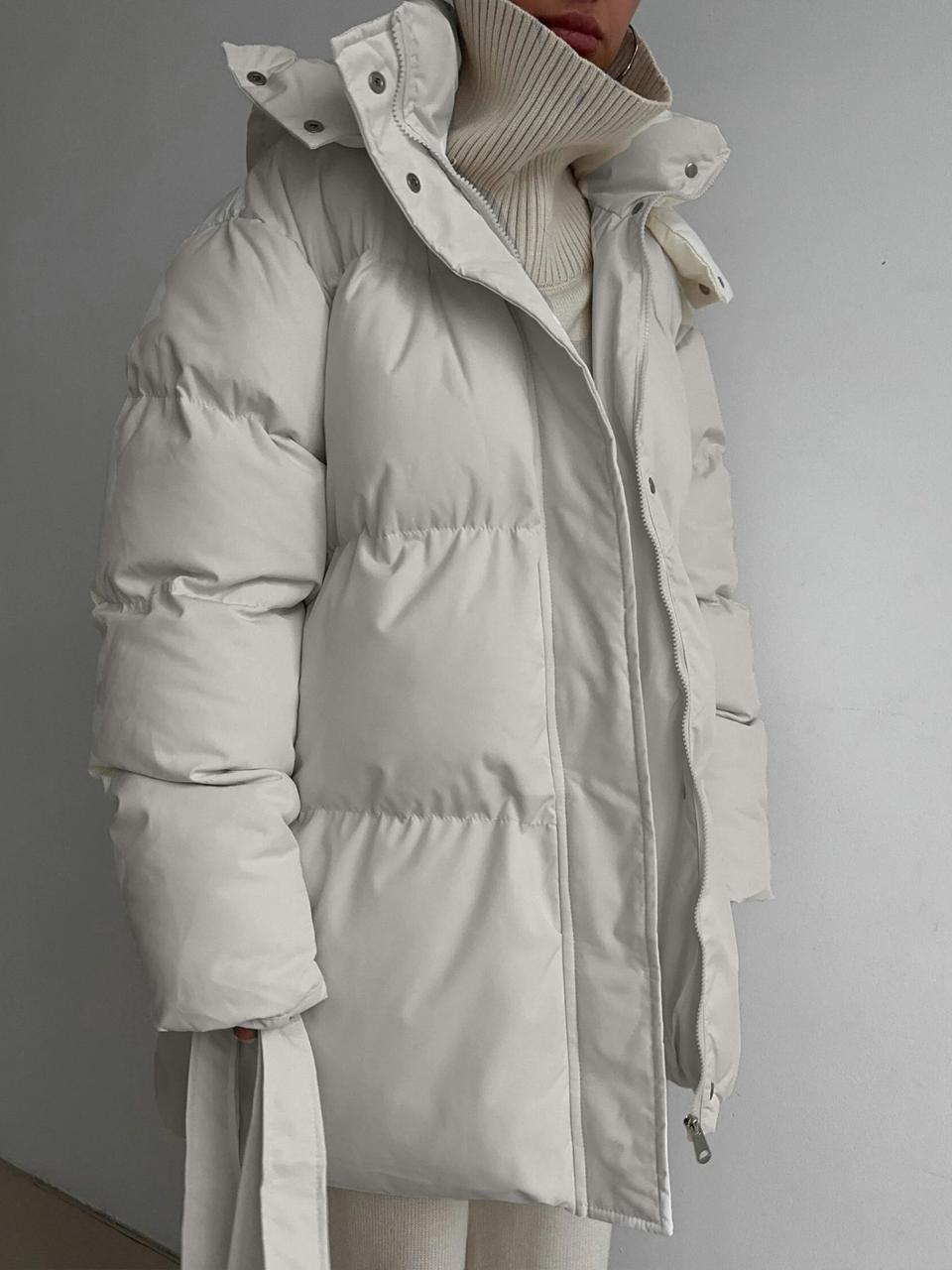 Women's Hooded Belted Mid-Length Puffer Coat - Brown