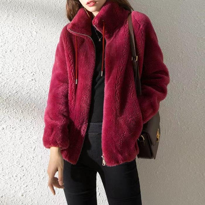 Women's Plush High-Neck Zip-Front Jacket - Green