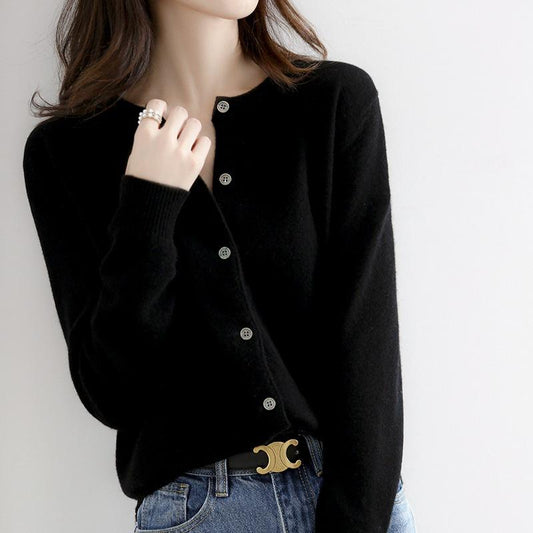 Women's Classic Crew-Neck Button-Front Knit Cardigan product image