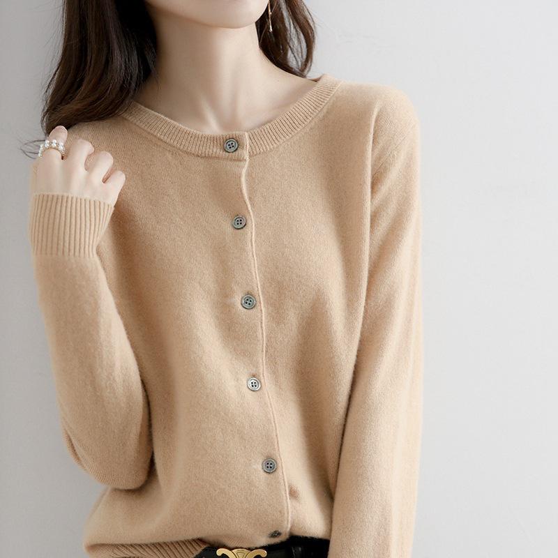Women's Classic Crew-Neck Button-Front Knit Cardigan - Beige