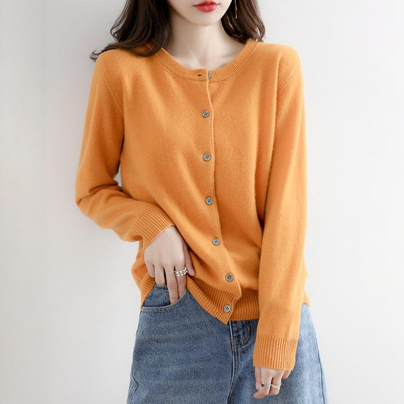 Women's Classic Crew-Neck Button-Front Knit Cardigan - Orange