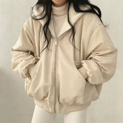 Women's Oversized Plush-Lined Zip-Front Bomber Jacket product image