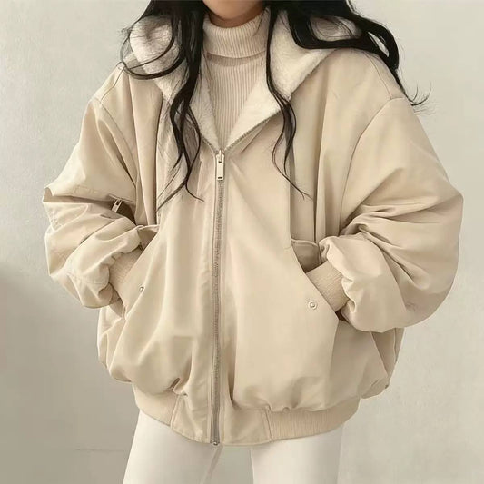 Women's Oversized Plush-Lined Zip-Front Bomber Jacket product image