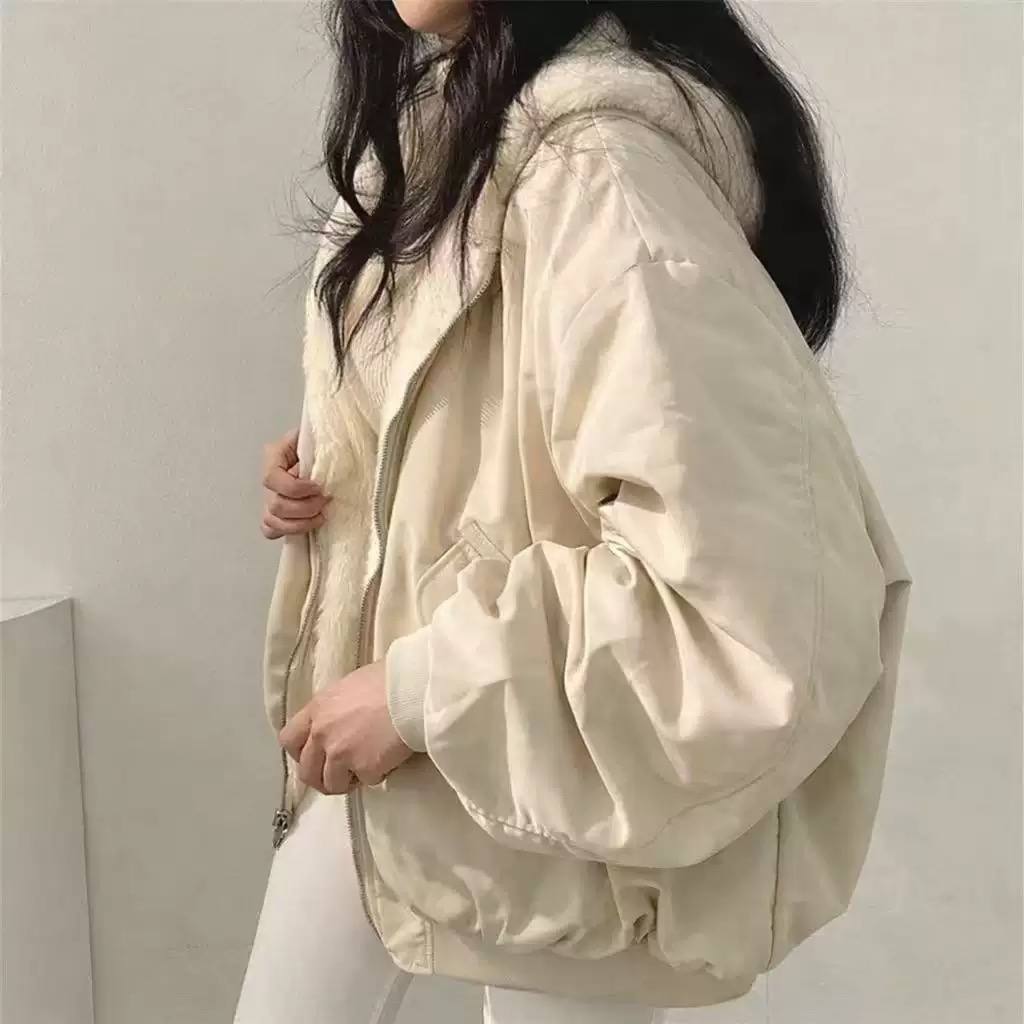 Women's Oversized Plush-Lined Zip-Front Bomber Jacket product image