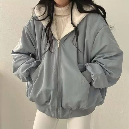 Women's Oversized Plush-Lined Zip-Front Bomber Jacket product image