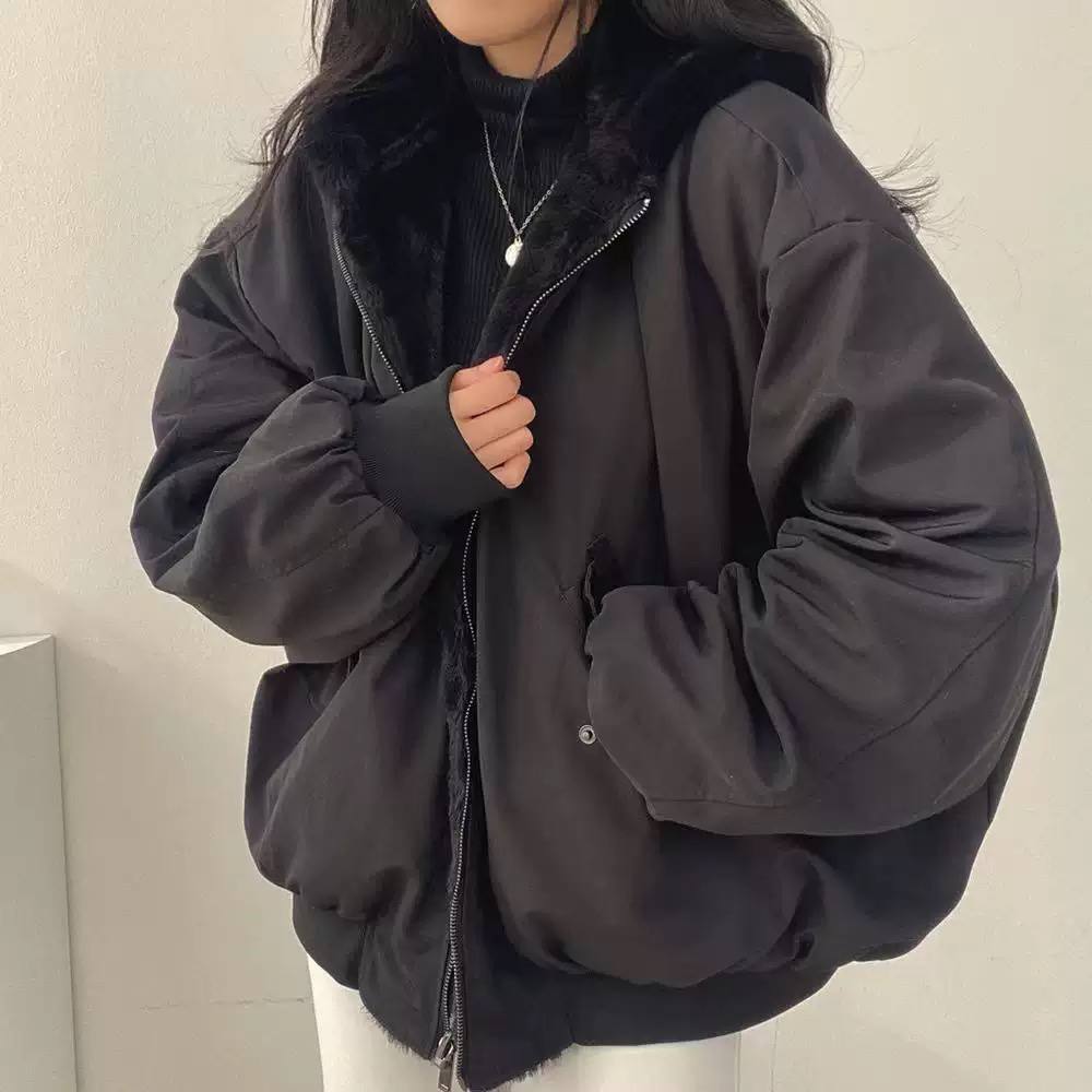 Women's Oversized Plush-Lined Zip-Front Bomber Jacket product image