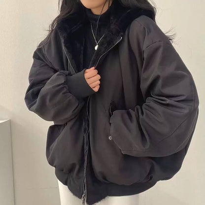 Women's Oversized Plush-Lined Zip-Front Bomber Jacket product image