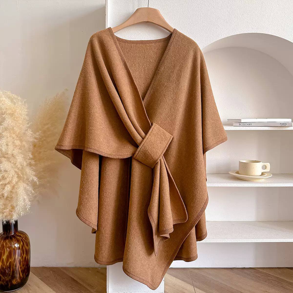Women's Belted Asymmetric Draped Cape Cardigan product image