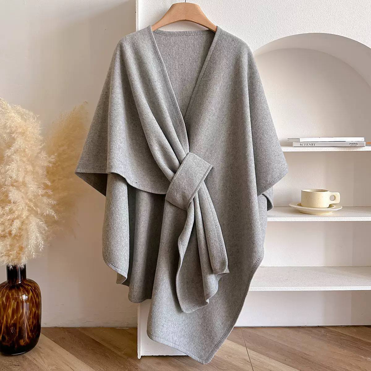 Women's Belted Asymmetric Draped Cape Cardigan product image