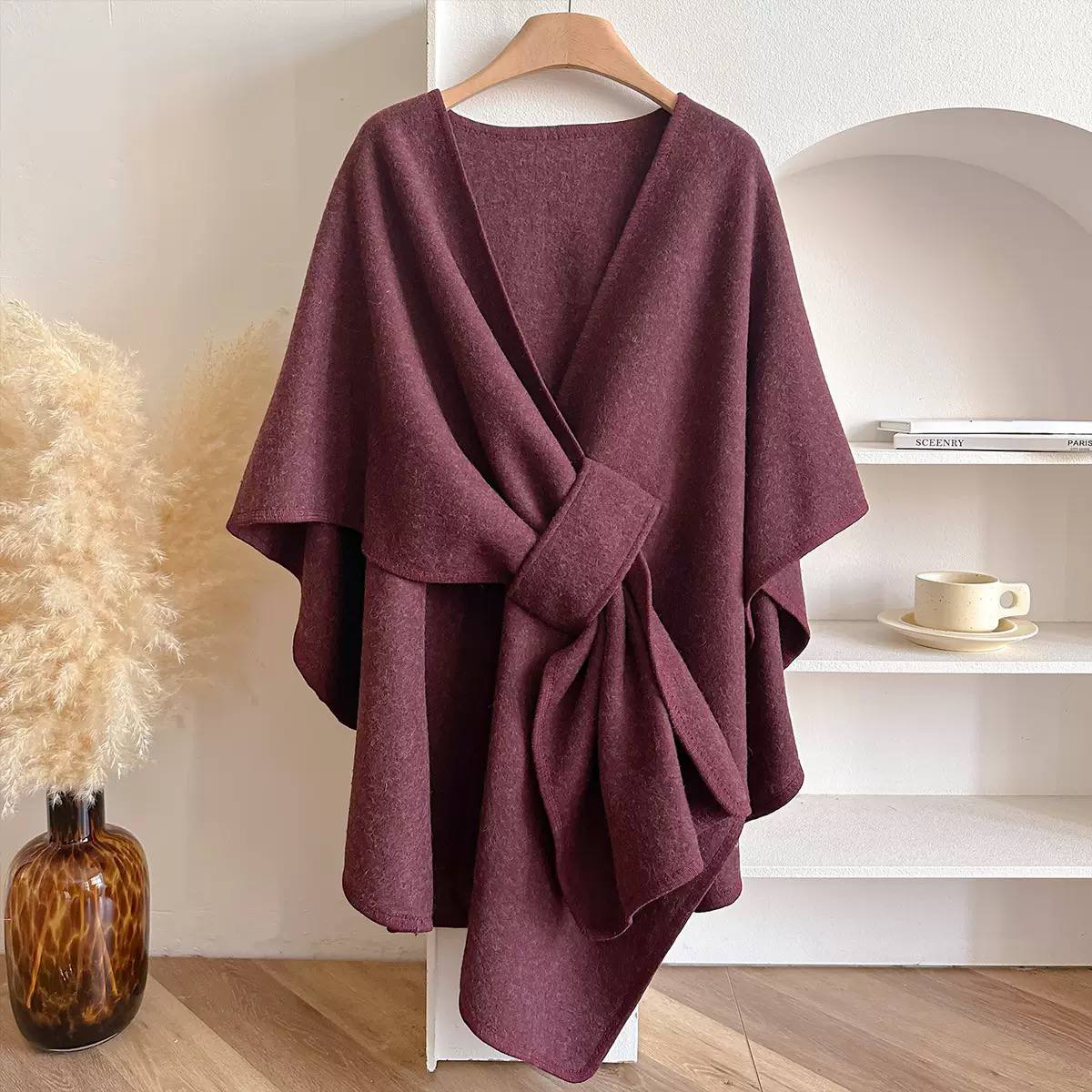 Women's Belted Asymmetric Draped Cape Cardigan product image