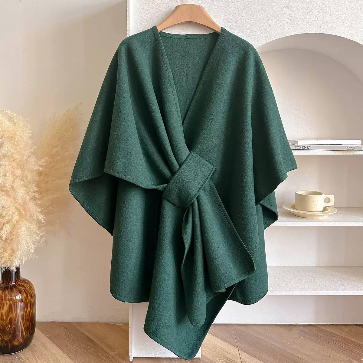 Women's Belted Asymmetric Draped Cape Cardigan product image