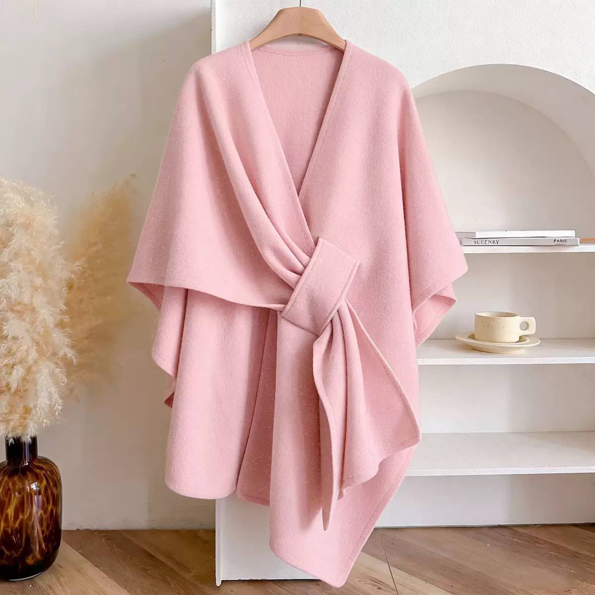 Women's Belted Asymmetric Draped Cape Cardigan product image